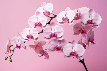 Fototapeta na wymiar Stunning pink orchid on a pink backdrop. Generative AI