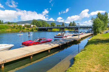 Boats dock along Sand Creek near the City Beach and Pend Oreille lake at the town of Sandpoint, Idaho, in the North Idaho panhandle.	