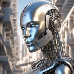 3D illustration robot cyborg or robot 3D illustration robot cyborg or robot robot with metal face and digital circuit board 3D illustration, artificial intelligence concept