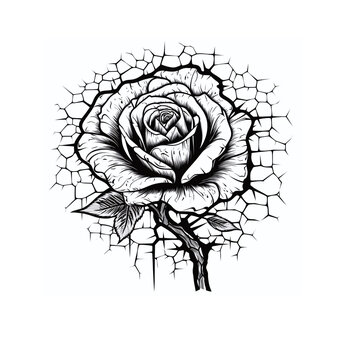 Black and white illustration of a rose for a tattoo or logo, banner.