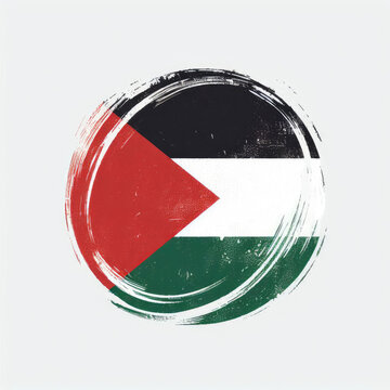 Round palestine flag icon painted with brush