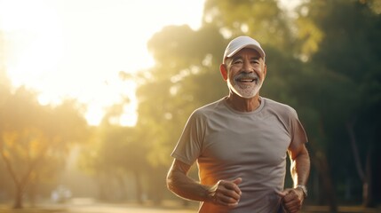 Senior Mexican man is jogging outside
