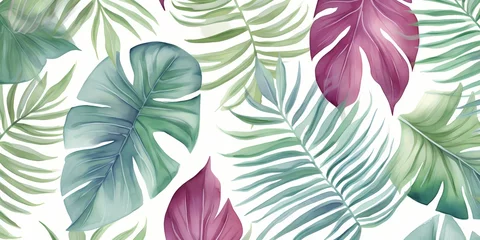 Foto op Canvas Tropical seamless pattern with leaves. Watercolor background with tropical leaves © Arnik