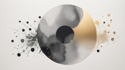 Gilded Chinese Ink Painting Abstract Element on Clean Background