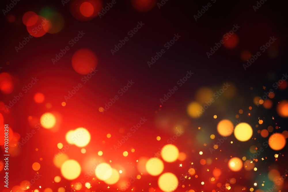 Poster a red background with green defocused sparkles. ai generative