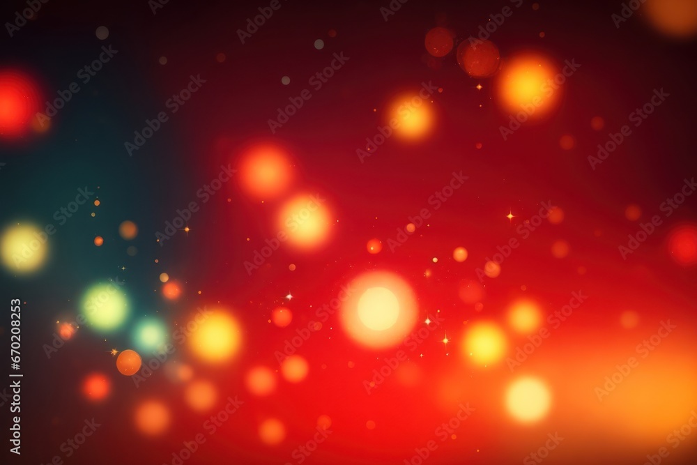 Poster a red background with green defocused sparkles. ai generative