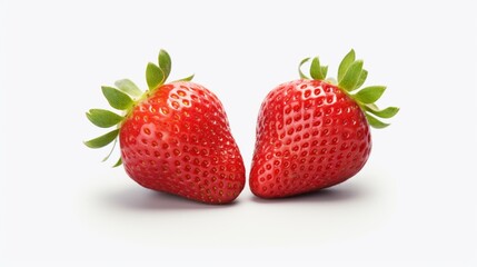 Strawberries on their own. Whole and half strawberries on a white backdrop