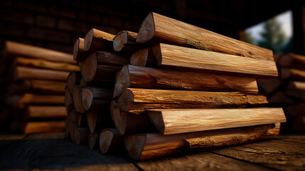 Cords of wood stacked against a wooden wall.