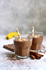 Chocolate banana smoothie with oats.