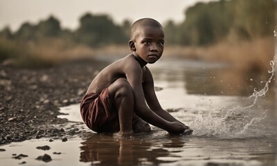 little boy in water little boy in water little african boy in the river.