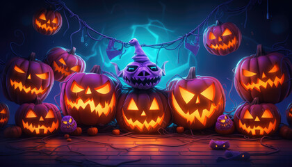 Fototapeta premium Spooky dark halloween background design with neon lights