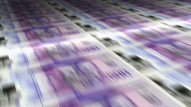 Jamaica Dollar money sheet printing. JMD banknotes loop print. Seamless and looped background concept of finance, economy crisis, inflation and business.
