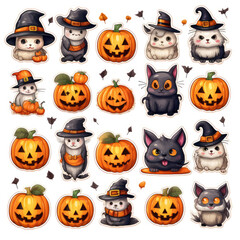 Sticker set of halloween icons on white background