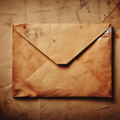 old brown paper envelope. grunge vintage paper on brown background. ai generative