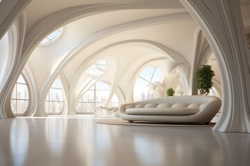 Beautiful modern interior in calm, light, soft pastel colors. Chic beautiful furniture, cozy atmosphere