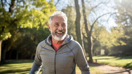 Fototapeta premium Senior man is jogging outside 