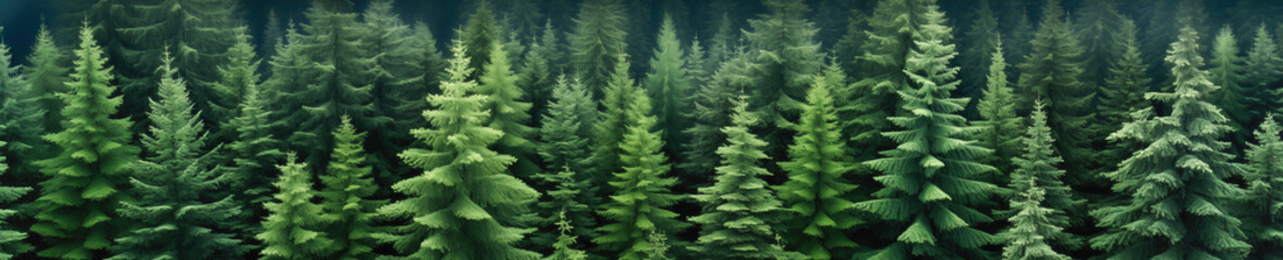 Fototapeta premium A group of pine trees with green needles. Forest pattern background.