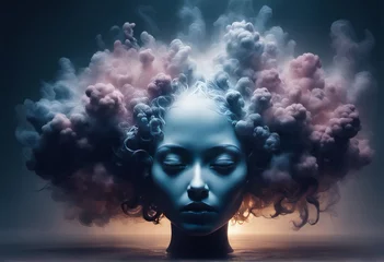 Fototapeten 3D illustration of a beautiful woman face 3D illustration of a beautiful woman face 3D illustration. human head with clouds © Shubham