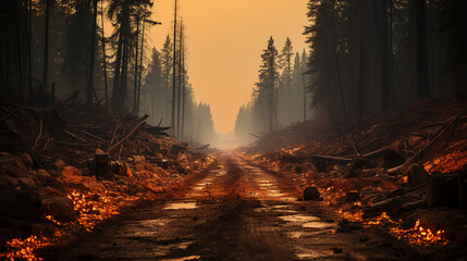A forest devastated by wildfires, illustrating the increased frequency and intensity of fires due to climate change