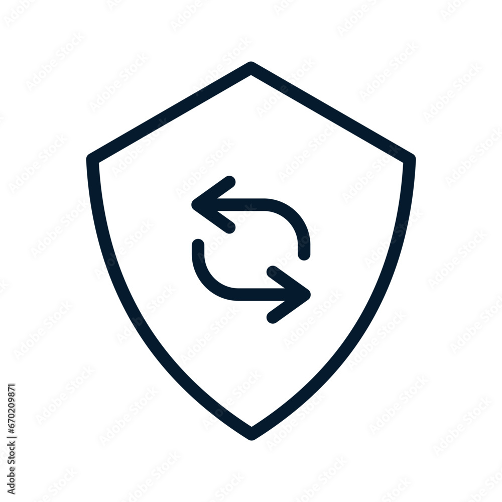 Poster concept of updating the protection system. vector linear icon isolated on white background.