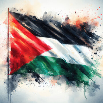 Watercolor Palestinian flag on isolated background