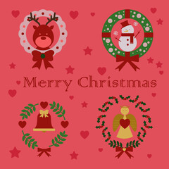 Merry Christmas and Happy New Year greeting card with Christmas tree. Christmas set of flat icons.