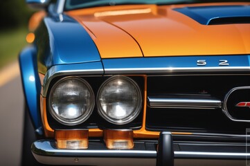 old Americana car headlights close up 