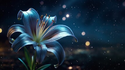 A Starry Night Lily bathed in the soft glow of starlight, 169 aspect ratio.