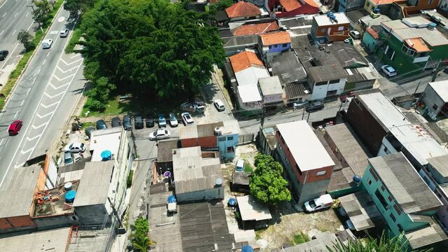 Slum city skyline poor favela drone 