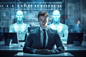 a targetologist in a large, bright office is working on a big project