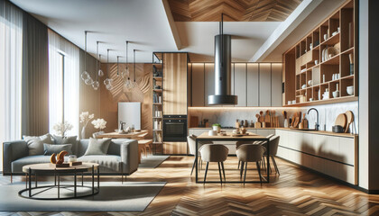 Fototapeta na wymiar Contemporary kitchen interior in a luxury apartment