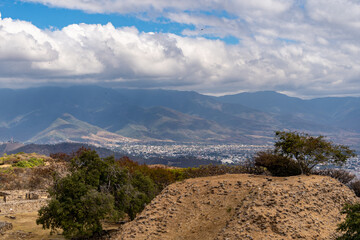 Beautiful view of the large Mexican city of Puebla. View of the endless mountain peaks around the city.