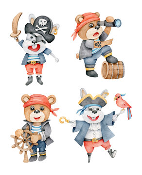 set of funny cartoon pirates 