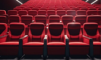 cinema seats in a cinema cinema seats in a cinema cinema hall with red chairs. 3D rendering