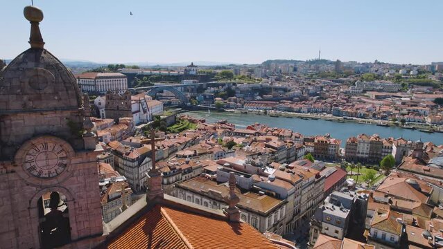 Porto Portugal Houses Aerial view Tourist Attraction Drone Tower Famous Landscape Europe Historic Travel Landmark Old Cityscape City Residential