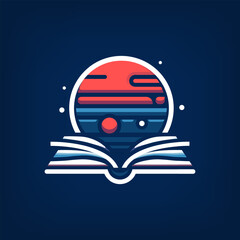 Open book with sunset flat icon. Vector sign for logo concept and illustration. Planet above a book. Stock graphic.