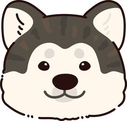 Simple and adorable outlined dark colored Akita Dog front head