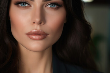 Fototapeta premium photo of a beautiful female psychologist with a stylish fashionable hairstyle and beautiful eyes