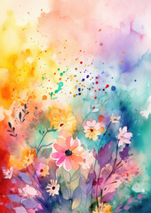 Obraz na płótnie Canvas watercolor illustration background of beautiful flowers in a very loose and handmade style, with bright gradients and loose watercolor washes.