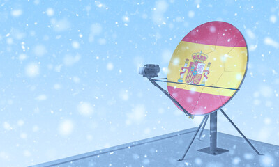satellite dish with the flag of Spain at winter