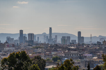 Beautiful view of the large Mexican city of Puebla. View of the endless mountain peaks around the...
