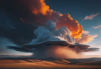 Möbelaufkleber beautiful sunset in the desert beautiful sunset in the desert 3D render illustration of a fantasy landscape with a beautiful sunset. © Shubham