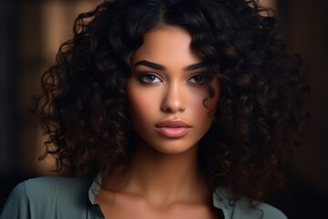 Naklejka premium Portrait of a beautiful Latin American woman with beautiful makeup. Style, fashion and beauty concept