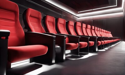 empty seats in the cinema empty seats in the cinema red seats with cinema movie theater. 3D rendering