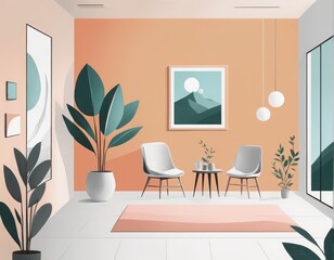 modern home interior design, 3D illustration, furniture and plants modern home interior design, 3D illustration, furniture and plants interior design of modern apartment with sofa and table in room