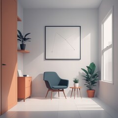 modern home interior with sofa, chair with plants, lamp and plant on wall. 3D illustration modern home interior with sofa, chair with plants, lamp and plant on wall. 3D illustration minimal living int