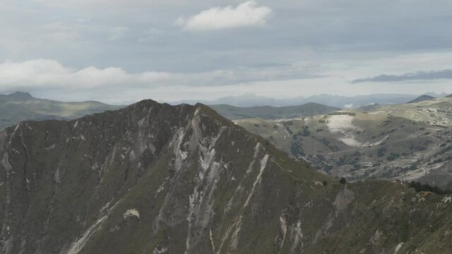 aerial of laguna quilotoa at the quilotoa loop in the andes.