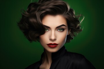 Fototapeta premium Portrait of a beautiful woman with a fashionable hairstyle. Style, fashion and beauty concept