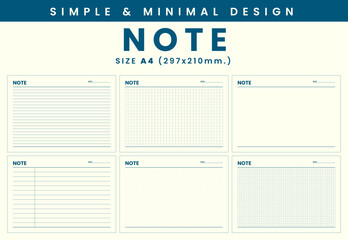 Note planner template simple and minimal design, size A4