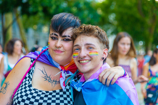 Pride celebration with two joyful friends